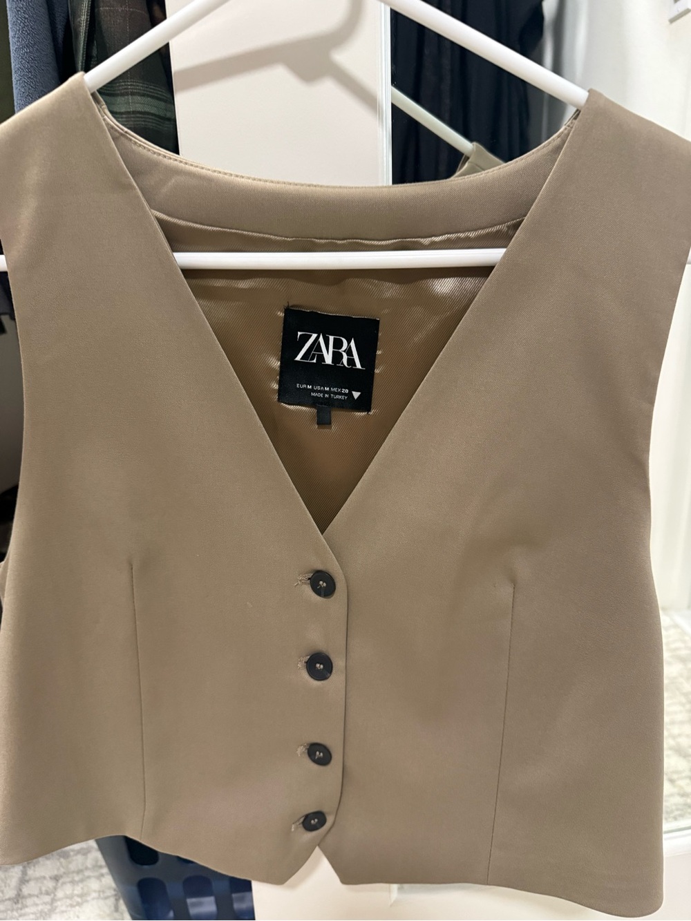 Zara Taupe Sleeveless V-Neck Button Vest